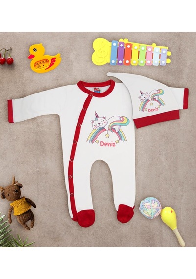 Bk Kids Kişiye Özel Bebek Kıyafeti, Bebek Giyim Hediyesi, Tulum Zıbın Ve Kukuletalı Şapka Seti-3 Çok Renkli
