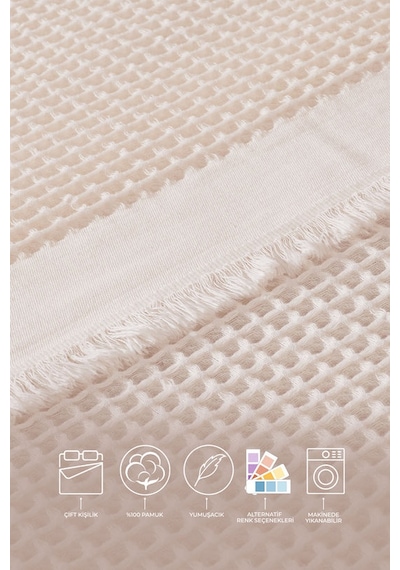 Elart Ruffle Pike Çift Kişilik 220x240 Cm Krem Krem