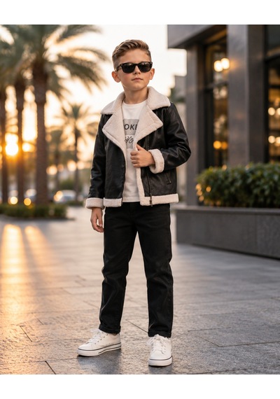 Kokoş Bebe Kuzu Deri Montlu 3 Parça Erkek Çocuk Takım - 10/13 Yaş - 31907 Çok Renk