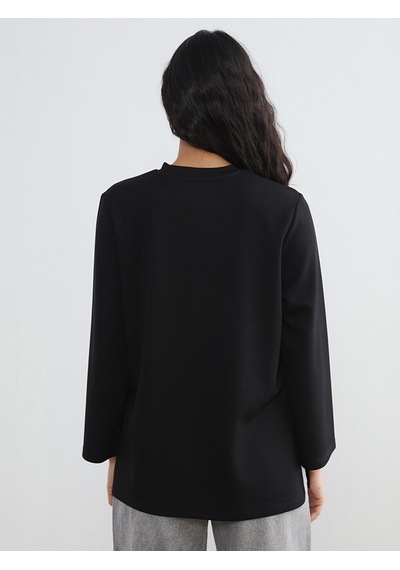Lcw Modest Siyah Bisiklet Yaka Soft Touch Kadın Sweatshirt Tunik