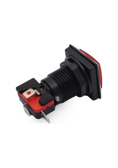 33mm 12V Kare Işıklı Oyun Makinesi Butonu - Kırmızı