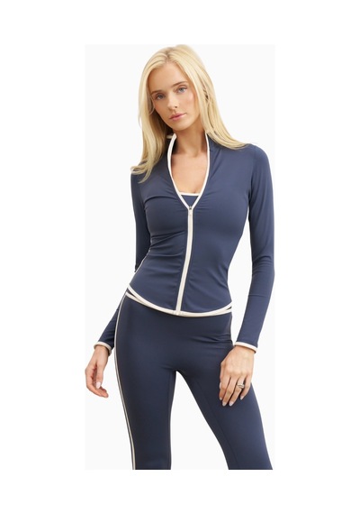 Because Of Alice Base Contrast Trim Zip Up Jacket Şekillendirici Kontrast Detaylı Kadın Ceket Mavi