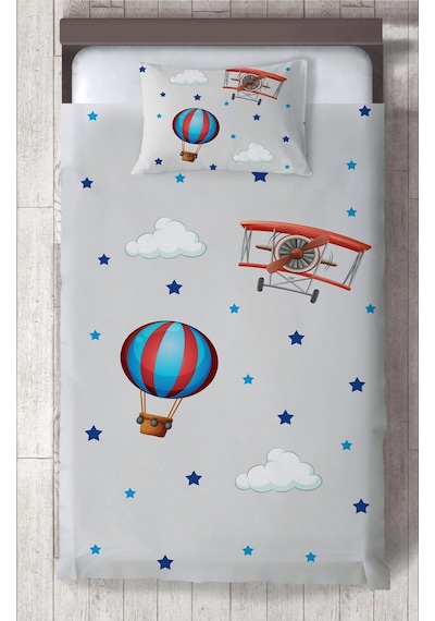 Mekta Home Bebek Ve Çocuk Odası Uçak Ve Uçan Balon Desenli Yatak Örtüsü Renkli