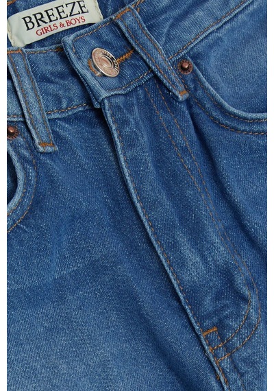 Breeze Kız Çocuk Jean Pantolon Cepli Düğmeli 9-14 Yaş, Mavi Mavi