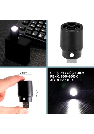 Omeniv Usb Fener Lamba Işıldak Led Kamp Deprem Outdoor Powerbank Siyah