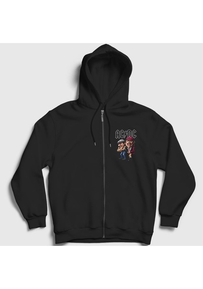 Presmono Unisex Brian And Angus Ac/dc Fermuarlı Kapüşonlu Sweatshirt Siyah