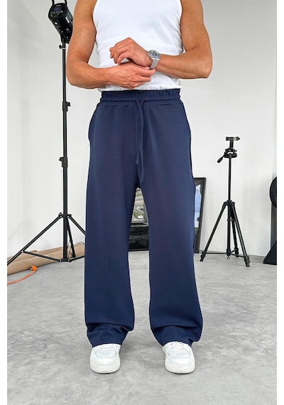 Lacivert Dokulu Basic Baggy Pantolon Lacivert