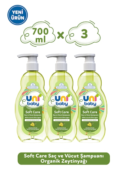Uni Baby Soft Care Organik Zeytinyağlı Saç ve Vücut Şampuanı 700 Ml 3'lü
