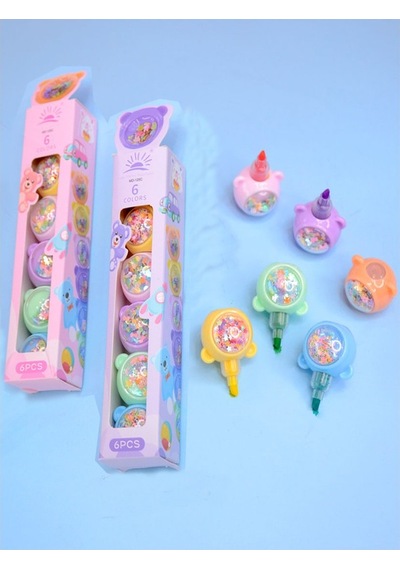 Pullu Ayıcık Yumurtlayan Fosforlu Kalem 1 Paket 5 Renk Pullu Ayıcık Figürlü İşaret Kalemi Mini 5 Li Fosforlu Kalem Çok Renkli