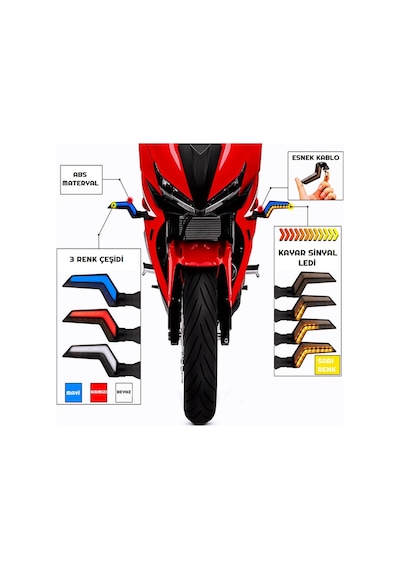 Sarı-Kırmızı Renk Motosiklet Sinyal Ledi Takımı Kayar DRL Gündüz
