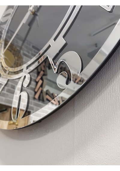 Ayna Denizi Silver Latin Smoked Model Gümüş Füme Renk 50 CM Dekoratif Aynalı Duvar Saati Gümüş