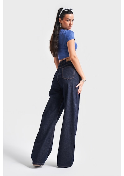 Itsbasic Kadın Lacivert Su Yıkama Olea 7w4-50 Wide Leg Fit %100 Koton Denim Jean