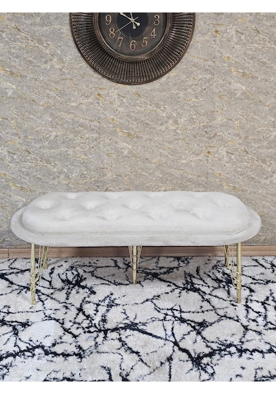 Zafir Ufo Oturak Bench - Gold Kaplama Telli Ayak - Oturak - Bench - Puf - Yatak Ucu Pufu Krem