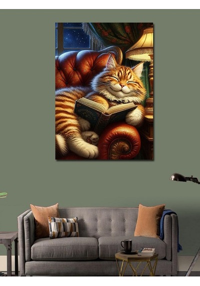 Kanvas Tablo Kitap Okuyan Kedi 50cmx70cm