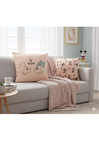 Taç Mickey Minnie Çift Taraflı Baskılı %100 Pamuk Dekoratif 2'li