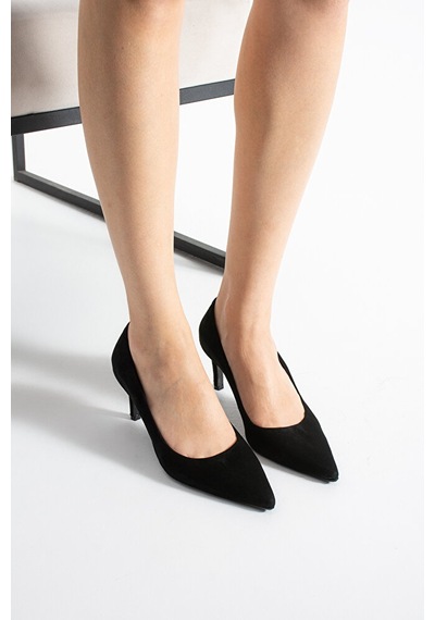 Dericia Shoes Elina Hakiki Deri Kadın İnce Topuklu Ayakkabı Siyah
