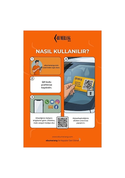 Ebumerang Araç İletişim Qr Etiketi Sticker Dijital Numaratör 1