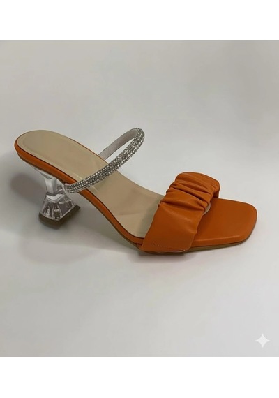 Mergenshoes T032 Turuncu Şeffaf Topuklu Rahat Taban Kadın Terlik Turuncu