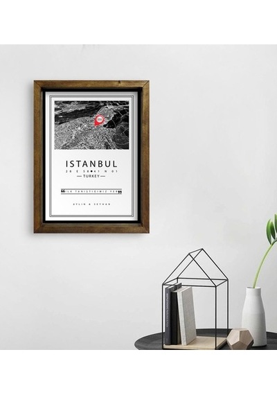 Kişiye Özel Siyah Beyaz Istanbul Haritası Tasarımlı Doğal Masif A (517376236)
