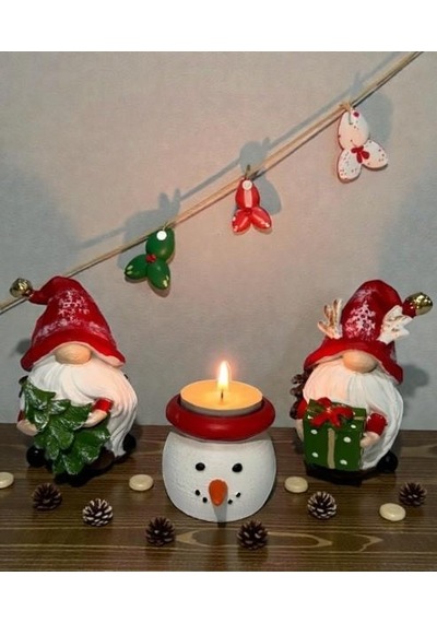 Dekoratif Yılbaşı Dekor Seti Noel Cücesi Figürleri Ve Kardan Adam Mumluk Yeni Yıl Masa Üstü Süsleme