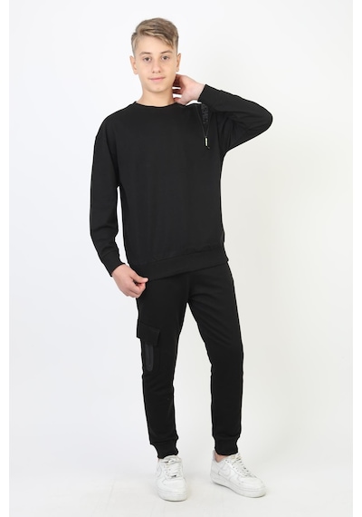 Mevsimlik Respect Baskılı 2 İplik %100 Pamuk 2 İplik Uzun Kollu Erkek Çocuk Sweatshirt-90934 Siyah