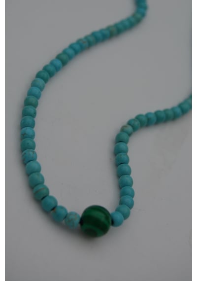 Stoneage Jewellery Malahit Ve Turkuaz Taşlı Metalsiz  Kolye Çok Renkli