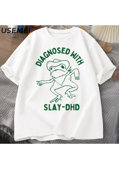 Flood Of Style Katlet-dhd İle Teşhis Kadın Erkek Pamuklu T-shirt Komik Seyahat Giyim Yaz Kurbağa Grafik Tshi Beyaz