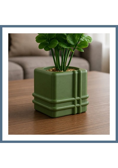 Buradabulabilirsin 3d Baskı Square Planter - Izgara Desenli Küp Saksı-yeşil Bbz