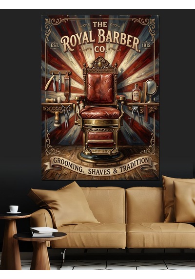 The Royal Barber Berber Koltuğu Dekoratif Kanvas - Mdf Ahşap Tablo