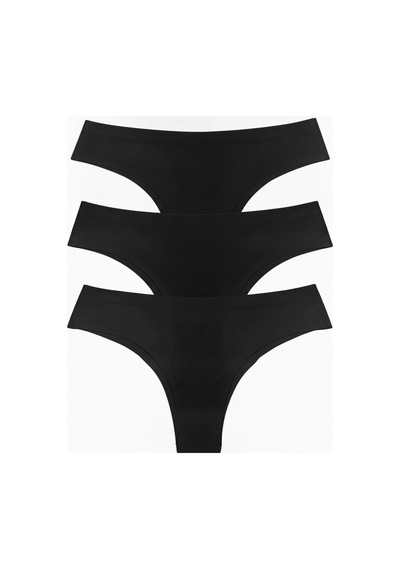 Bonbon Kadın Pamuk Kumaş 3'lü Paket Dikişsiz İz Yapmaz Lazer Kesim Brezilian Slip Bb2852 Siyah