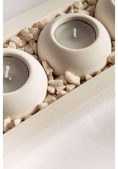 Tabaklı Beton Mumluk 3'lü Set Beyaz
