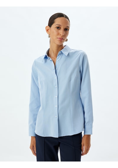 Koton Basic Klasik Gömlek Uzun Kollu Regular Fit Açık İndigo 5wak60148uw İndigo