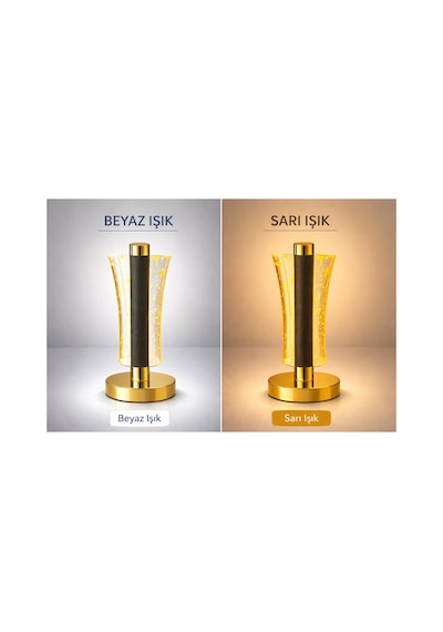 Dokunmatik,şarjlı,led,3 Kademeli,dimmerlı,parlaklık Ayarlı,kablosuz Masa Ve Gece Lambası,gold Abajur Altın