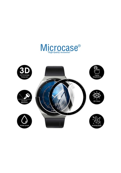 Microcase Huawei Watch GT3 Pro 46 MM Tam Kaplama 3D Pet Ekran Koruyucu ZR Siyah