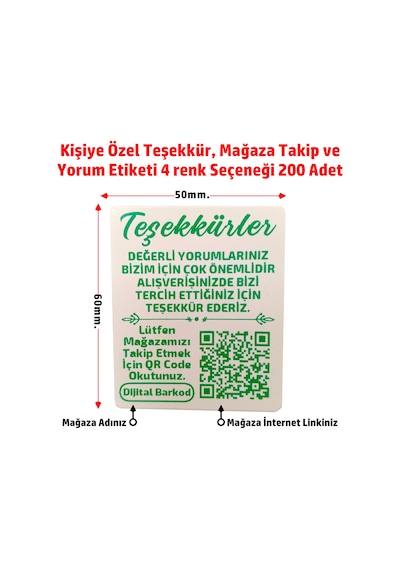 Kişiye Özel Teşekkür Kart Etiketi, Mağaza Takip, Yorum 6x5 200 A
