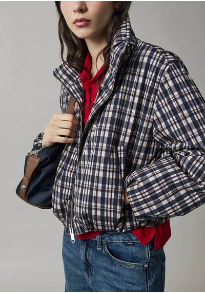 Mavi Dik Yaka Kareli Oversize Kahverengi Kadın Mont 1110815-83152