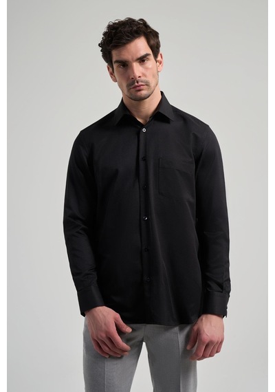 İmza Uzun Kol Desenli Armürlü Sert Yaka Cepli Pamuklu Classic Comfort Fit Gömlek 1004250171 Siyah İmza Uzun Kol Desenli Armürlü Sert Yaka Cepli Pamuklu Classic Comfort Fit Gömlek 1004250171 Siyah
