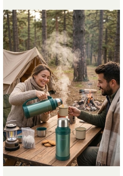 Penguen 1.5 Litre Avcı Termos Vakumlu Çelik Termos Kamp Piknik Çay Kahve Termosu Sus304 Bpa Free Yeşil