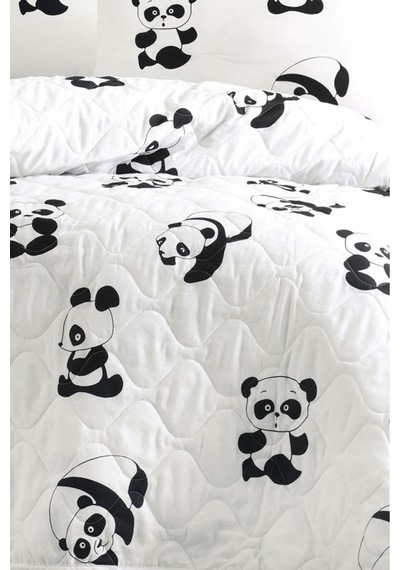 Eponj Home Çok Amaçlı Örtü Tek Kişilik Panda Beyaz Beyaz