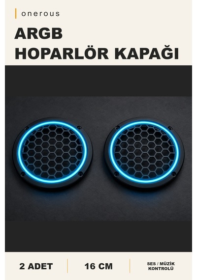 Onerous 2 Adet 16 Cm Argb Led Hoparlör Kapağı, Müzik Kontrollü Çok Renkli