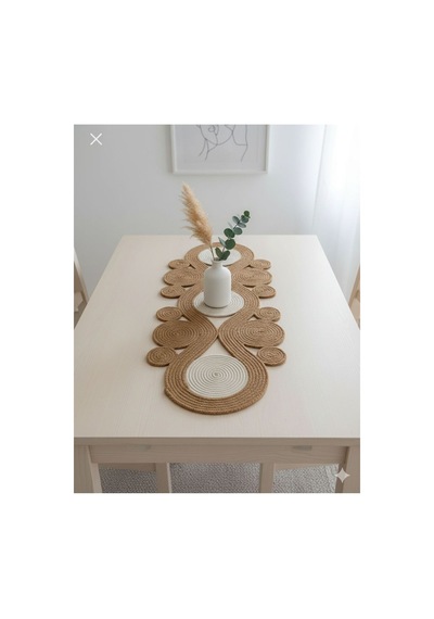 Jüt, Hasır,sarmal Model, Dekoratif Masa Örtüsü, Runner 40x110 Cm, Sehpa Örtüsü, Bohem Tarzı Hasır Krem Hasır Krem