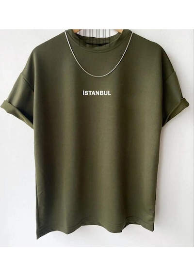 Flood Of Style Erkek Haki El Salvadoor Baskılı Oversize Bisiklet Yaka Tshirt