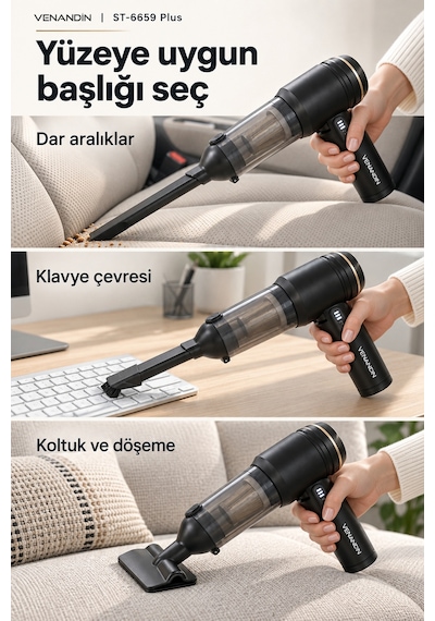 St-6659 Plus Kablosuz Araç Süpürgesi 16000 Pa, 100w, 3 Kademeli, 200 Ml Gri-mor