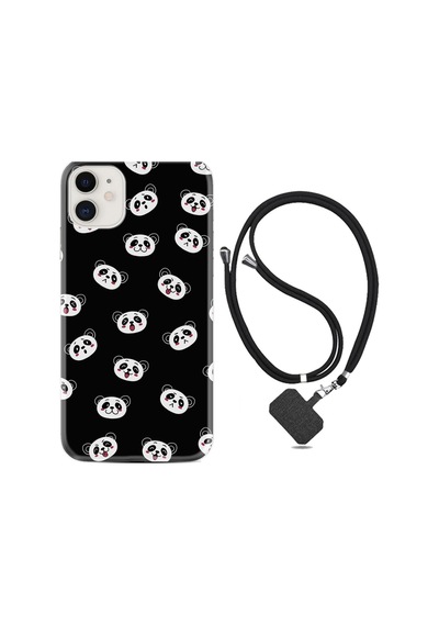 Apple iPhone Uyumlu Iphone 13 Kılıf Silikon Desen Boyun Askılı Panda Suratları 1773