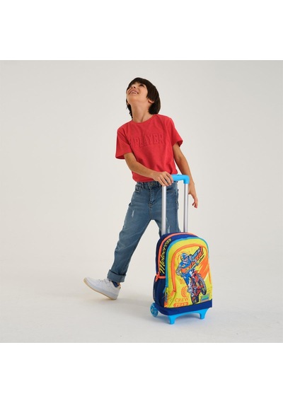 Coral High Kids Fosforlu Sarı Saks Motorsiklet Desenli Çekçekli 2'li Çanta Seti Set0223942