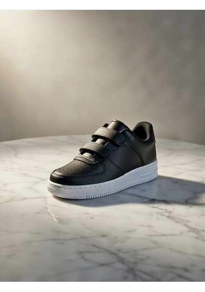 Çocuk Cilt Cırt Cırtlı Siyah Sneaker Premium Kalite, Hafif ... Beyaz - Siyah