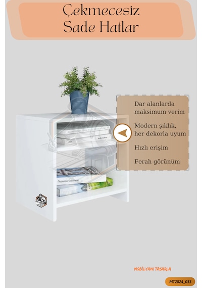 Tamamı Mdf Pelin Açık Raflı Komodin Beyaz