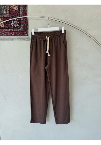 Veraura Lifestyle Erkek İthal Yıkamalı Keten Pantolon Kahverengi