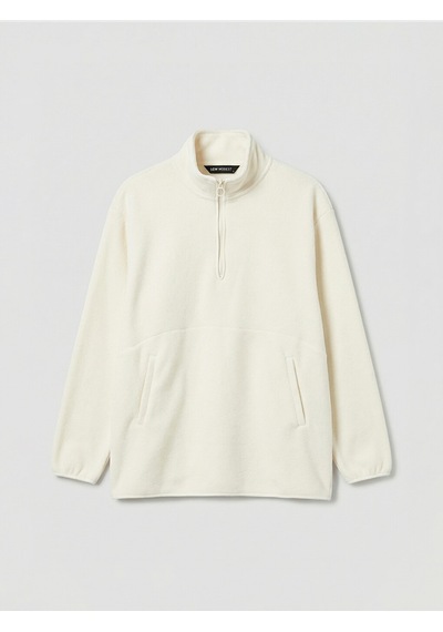 Lcw Modest Beyaz Dik Yaka Oversize Kadın Polar Sweatshirt