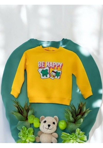 Zekids Kız Bebek Be Happy Baskılı Pamuklu Sweat-14460 Sarı